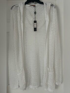 Belldini White Open Knit Hooded Sweater w/ Pockets – NWT – Size XL